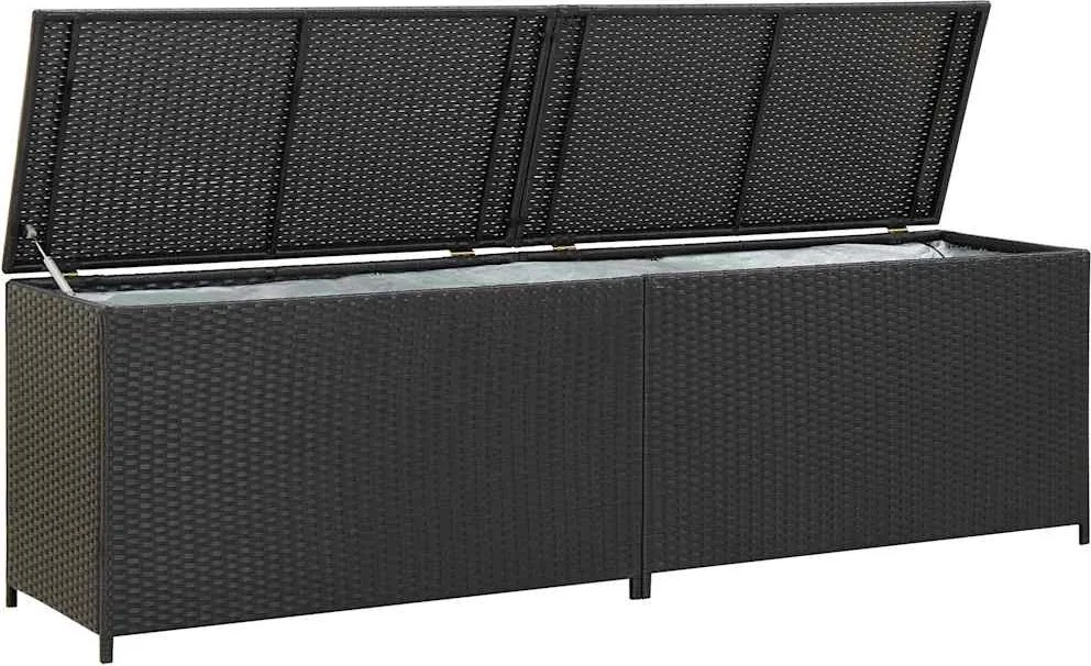 46474 vidaXL Градински сандък за съхранение, полиратан, 200x50x60 см, черен