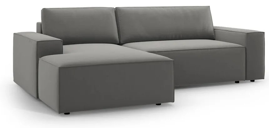 Светлосив кадифен разтегателен с място за съхранение ъглов диван (ляв ъгъл) Jodie – Micadoni