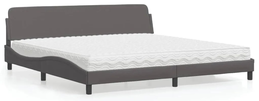 3208480 vidaXL Легло с матрак, сиво, 200x200 см, изкуствена кожа
