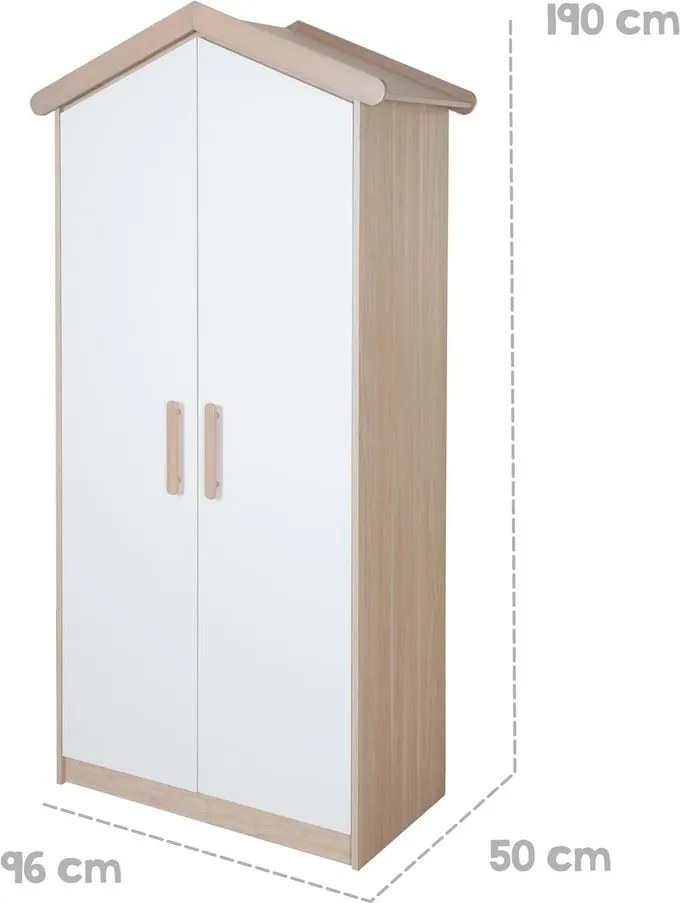 Детски гардероб в дъбов декор в бял и естествен цвят 96x190x50 cm Cabane – Roba