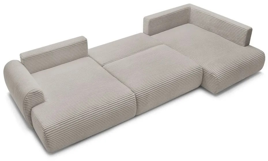 Светлосиво-бежов разтегателен ъглов диван от рипсено кадифе (ляв ъгъл/"U" форма) Lucien – Bobochic Paris