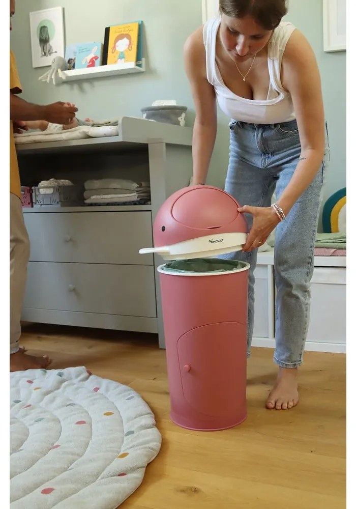 Тъмнорозово пластмасово кошче за пелени 25 l Whale – Kindsgut