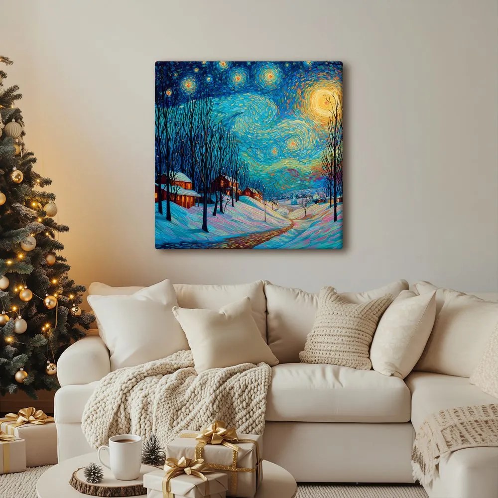 Картина на платно Коледна – Празничен нощен пейзаж