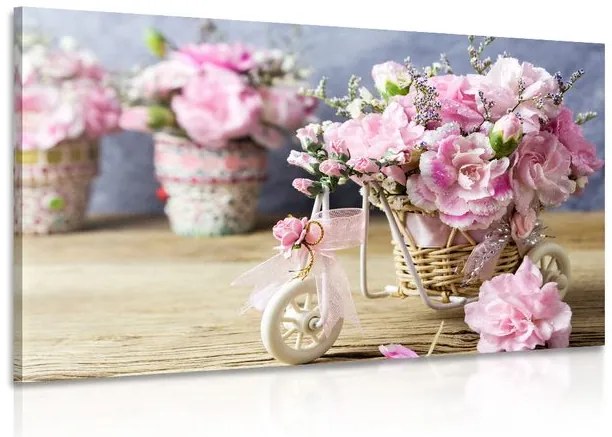 Картина на платно – Романтичен розов карамфил във винтидж дух