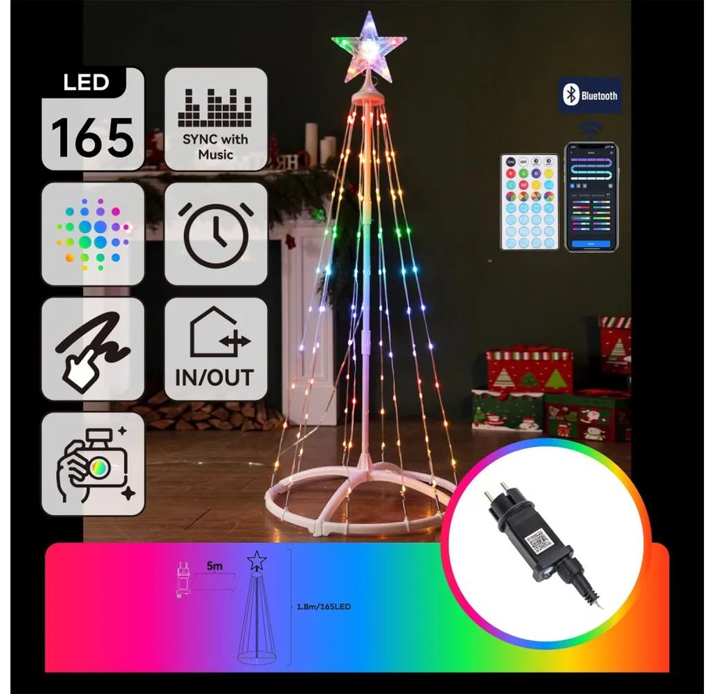 Aigostar - LED RGBICW външна коледна украса 165xLED/230V 1,8 m IP44 + дистанционно управление