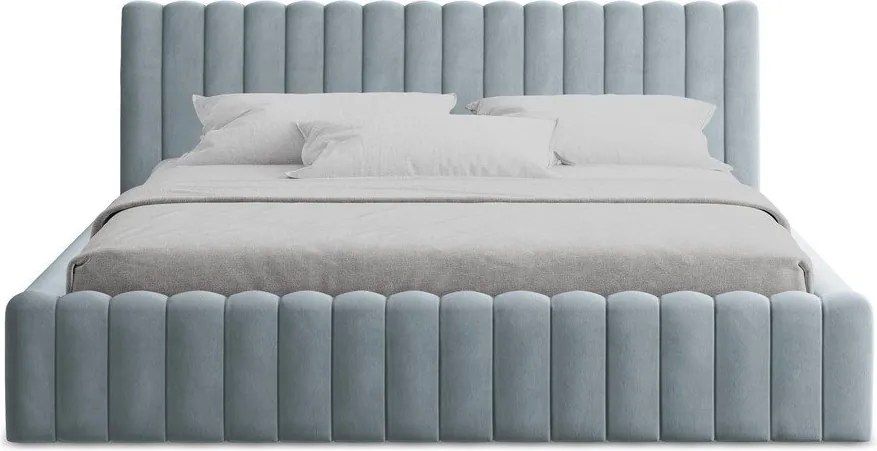 Светлосиньо двойно легло 140x200 cm тапицирано с място за съхранение с включена подматрачна рамка Lemi – Makamii