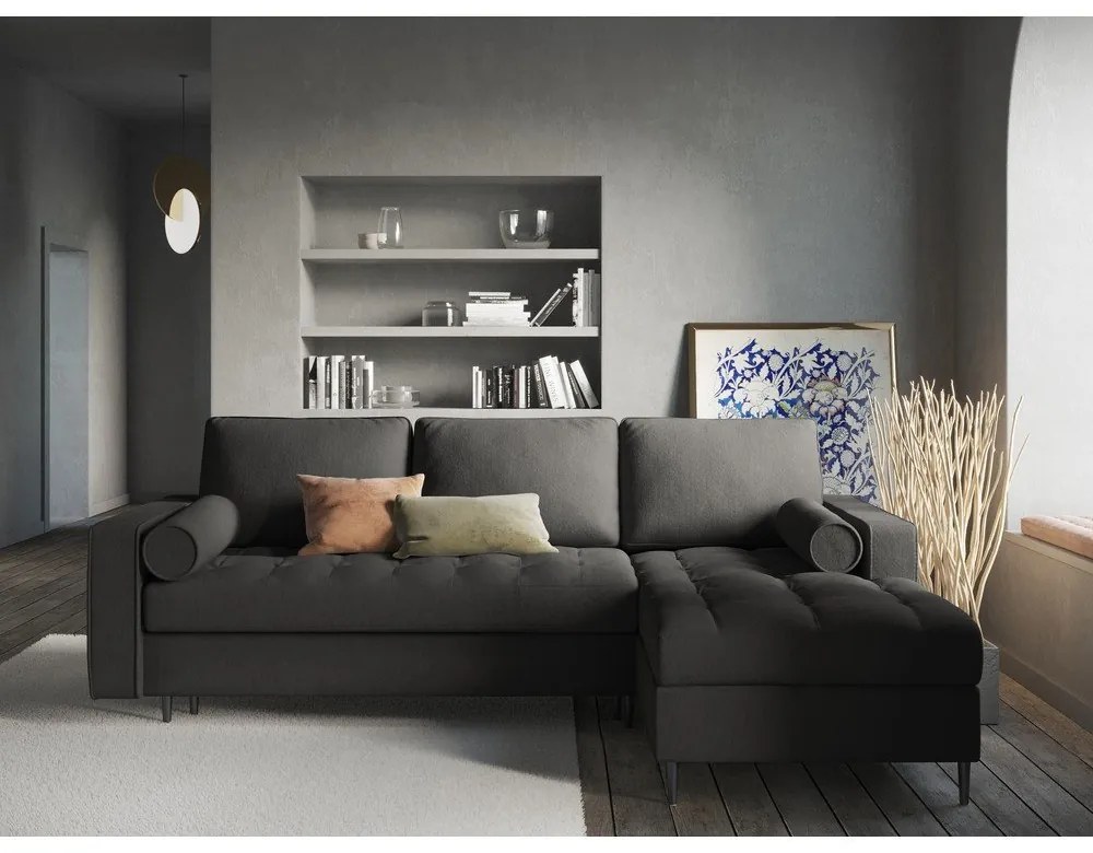 Тъмно сив ъглов разтегателен диван , десен ъгъл Santo - Milo Casa