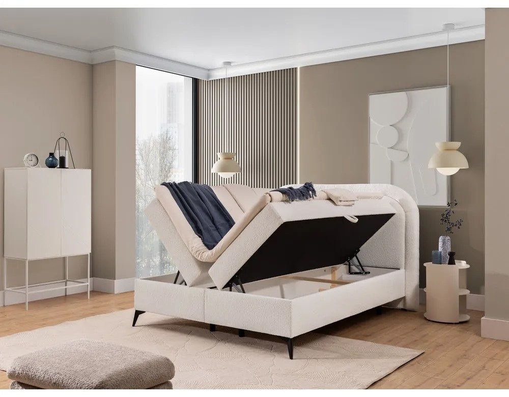 Бяло боксспринг легло 140x200 cm с място за съхранение Ornes – Ropez