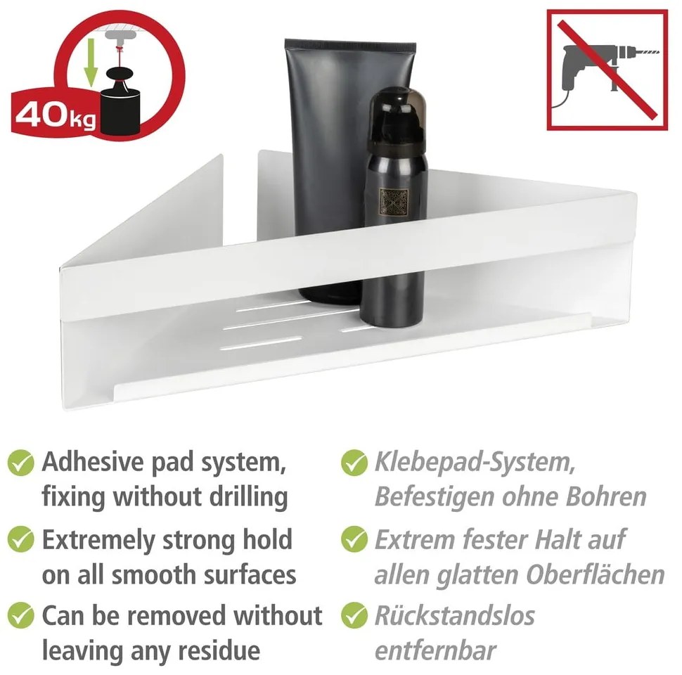 Ъглов рафт за баня без пробиване от неръждаема стомана в матово бял цвят Genova – Wenko