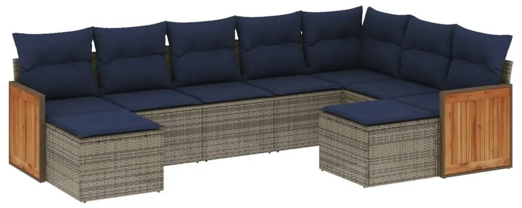 3260626 vidaXL Градински диван с възглавници, 9 части, полиратан, сив