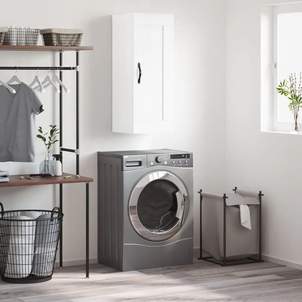 830494 vidaXL Стенен шкаф, бял гланц, 34,5x34x90 см, инженерно дърво