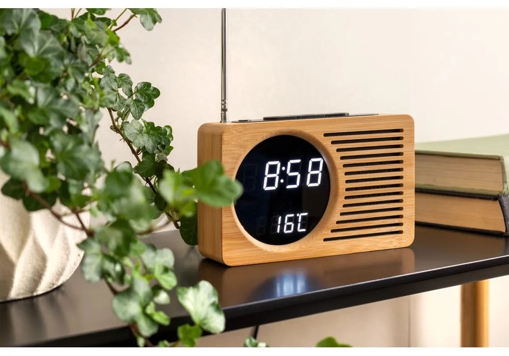Бамбуков будилник с радио Retro - Karlsson