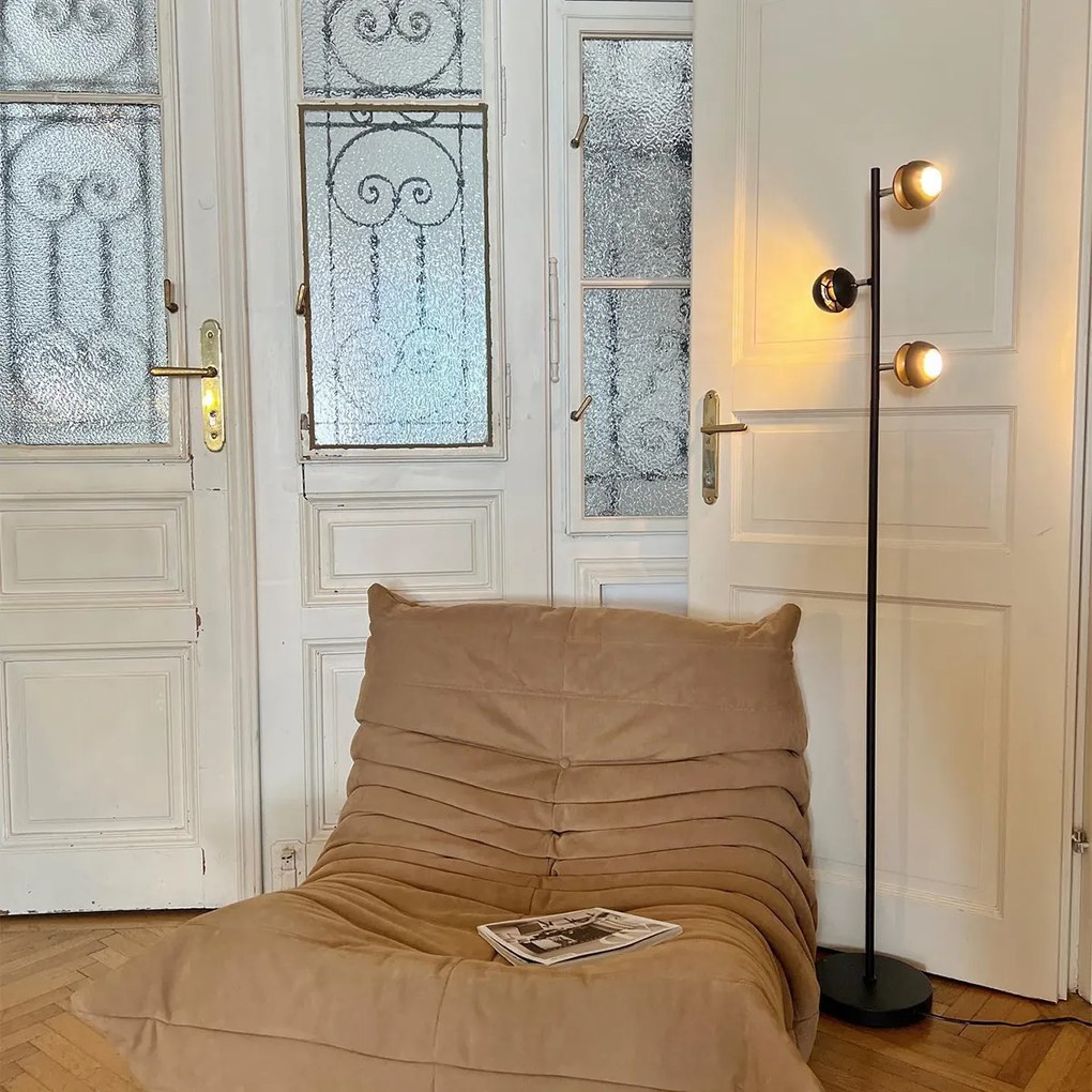 Модерна подова лампа 3-светлина черна със златен интериор - Buell Deluxe