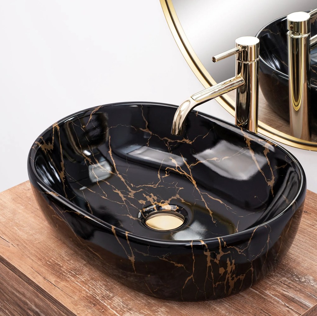 Умивалник за плот Rea Amelia Black Marble shiny