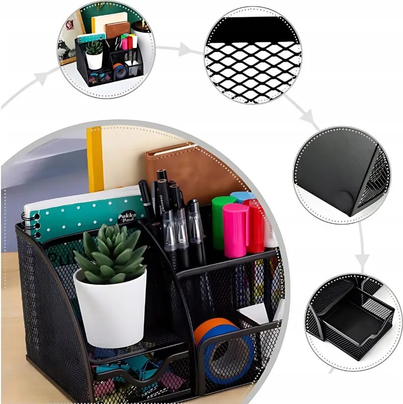 Органайзер за бюро с чекмеджета,  6 места за съхранение Maaleo, Настолен моливник метал мрежа