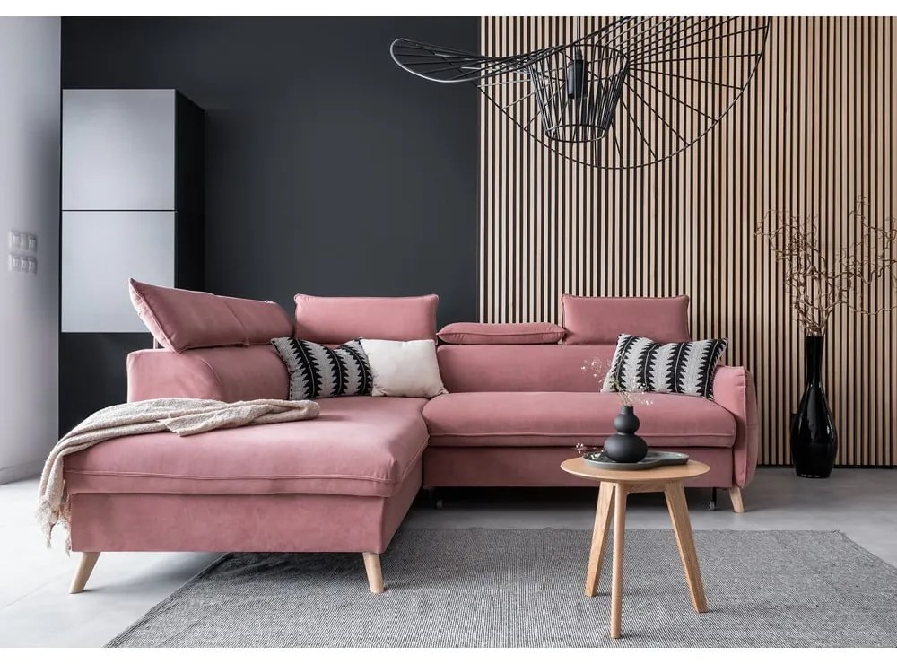 Ъглов диван от светлорозово кадифе (ляв ъгъл) Sweet Harmony - Miuform