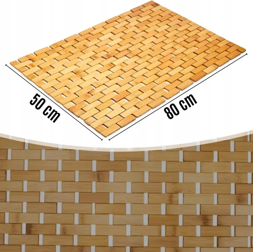 Бамбукова постелка за баня 80 х 50 см,  многофункционална употреба (бани, сауни, къмпинг)