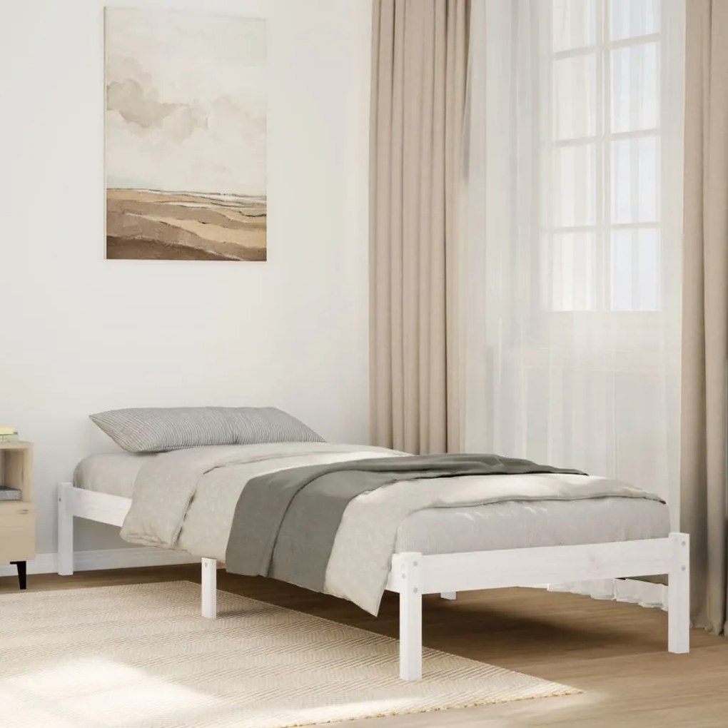852419 vidaXL Рамка за легло без матрак, бял, 100x220 см, борово дърво масив