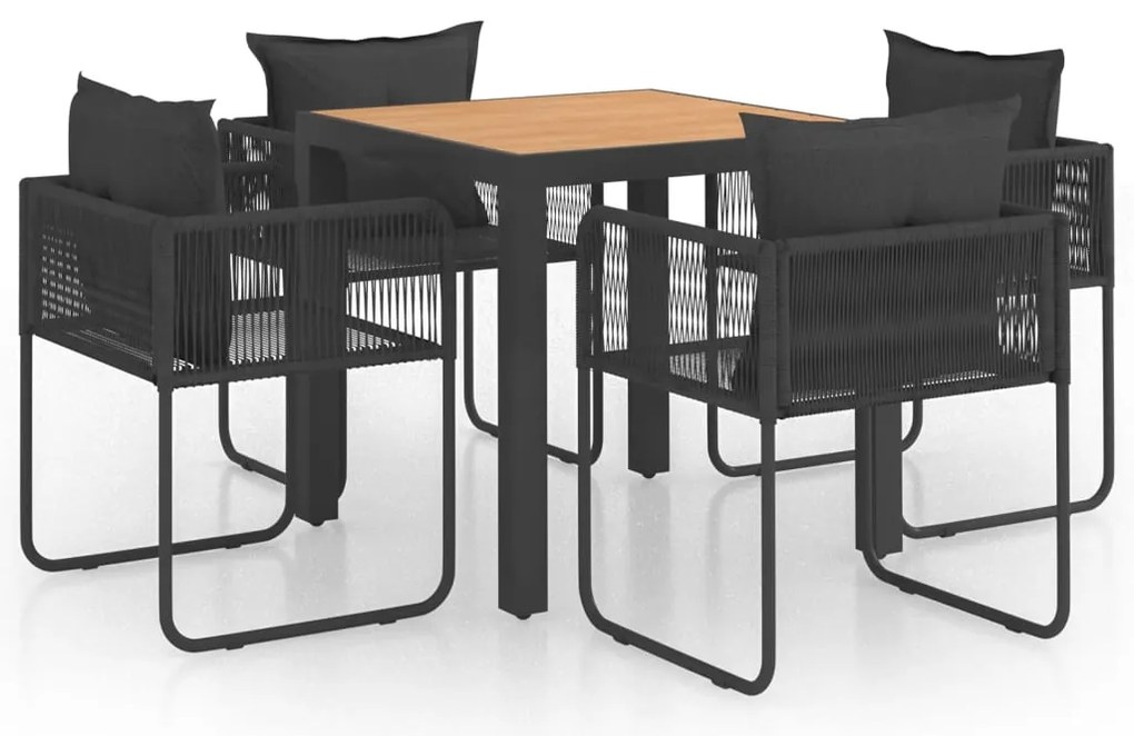 3060107 vidaXL Градински трапезен комплект, 5 части, PVC ратан, черно-кафяв