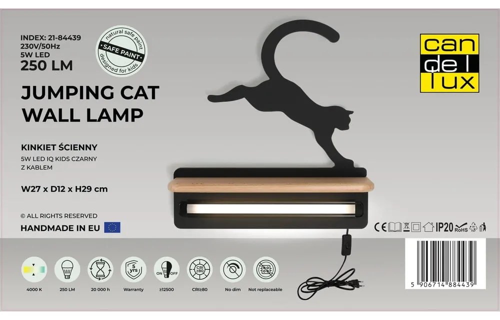 Черно детско осветително тяло Cat - Candellux Lighting