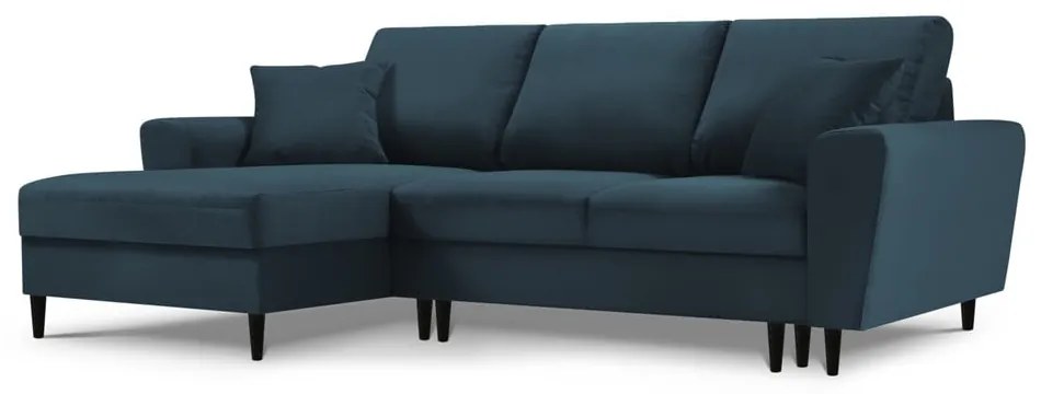 Тъмносин разтегателен ъглов диван с място за съхранение от рипсено кадифе (ляв ъгъл) Kyoto – Cosmopolitan Design