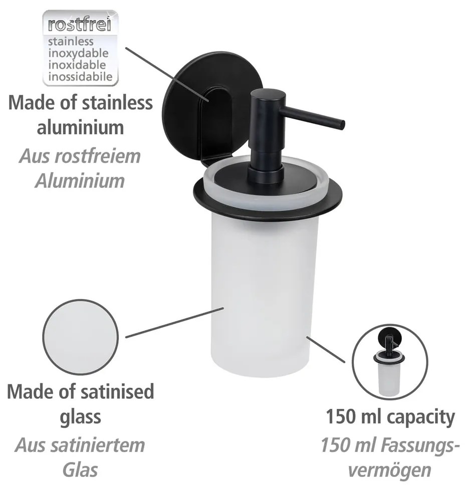 Матово черен самоносещ стъклен дозатор за сапун 150 ml Bivio - Wenko
