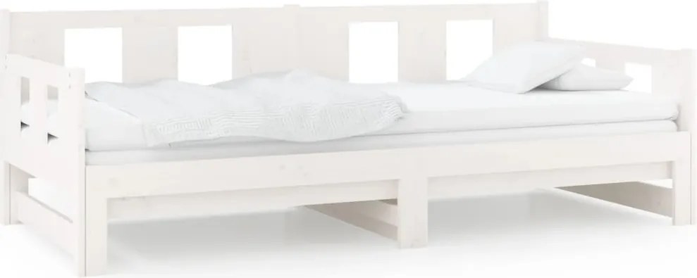 820283 vidaXL Разтегателна кушетка, бяла, борово дърво масив, 2x(90x200) см