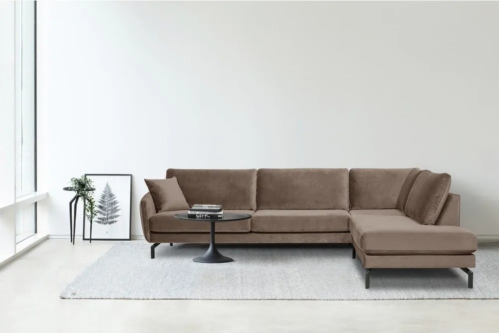 Кафяво-бежов ъглов диван от кадифе (десен ъгъл) Magic - Scandic