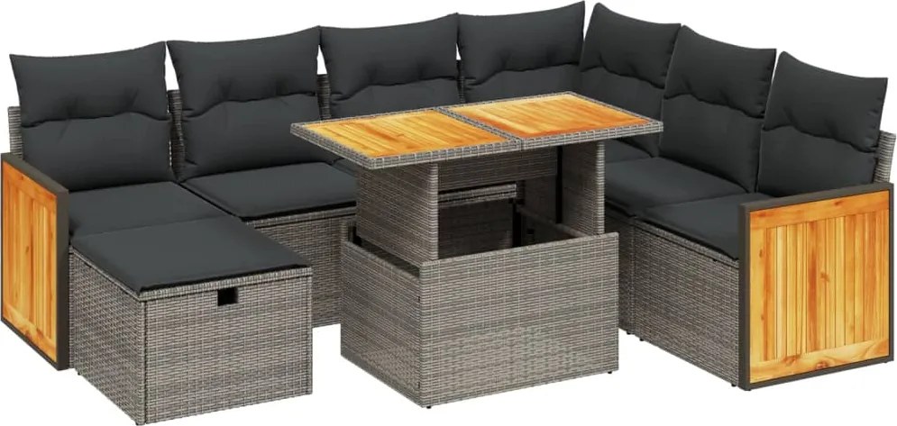 3276266 vidaXL Градински комплект диван с възглавници 8 части сив полиратан