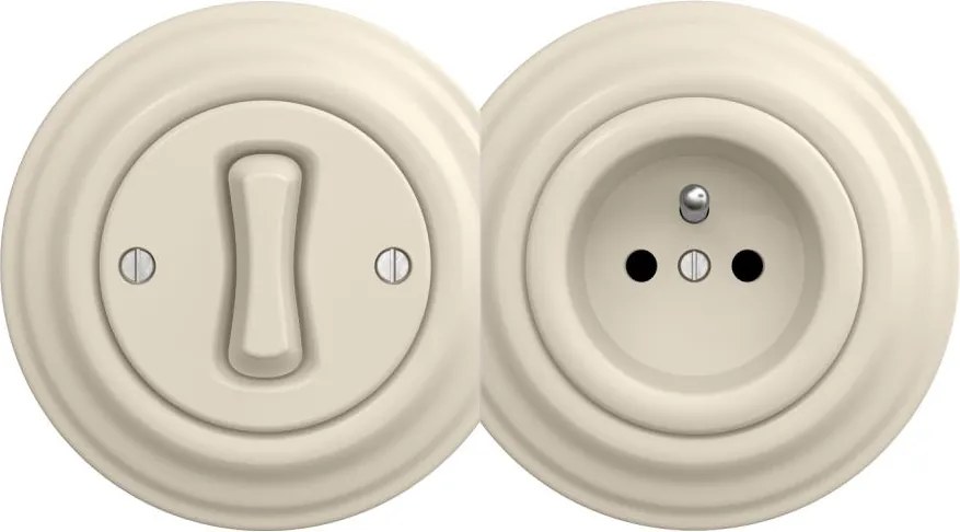 Kliklap - Ретро еднополюсен ключ №1 и розетка 230V с бежова рамка