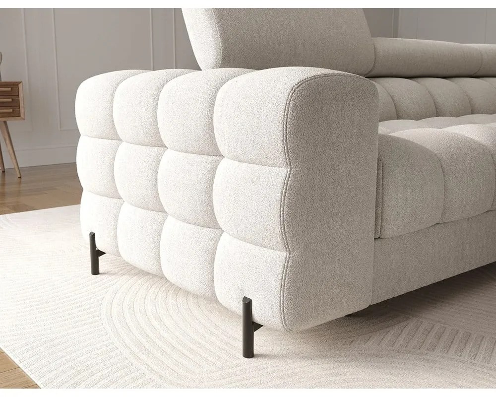 Кремав сгъваем/с място за съхранение ъглов диван от прежда с примки от букле (десен ъгъл) Felro – ELTAP