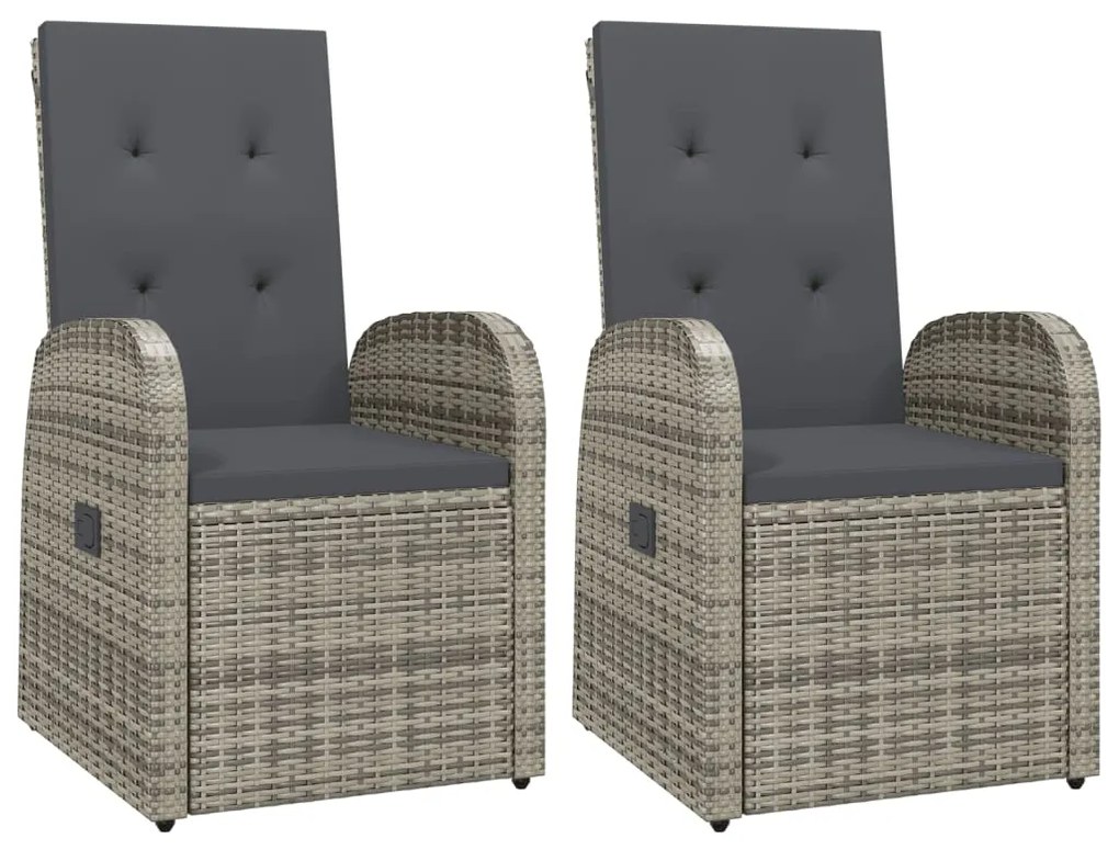 319539 vidaXL Градински столове с възглавници, 2 бр, полиратан, сиви