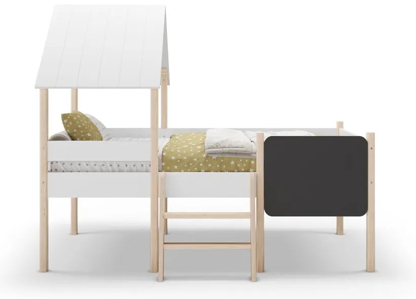 Бяло повдигнато детско легло тип къща от масивен бор 90x190 cm Mint – Marckeric