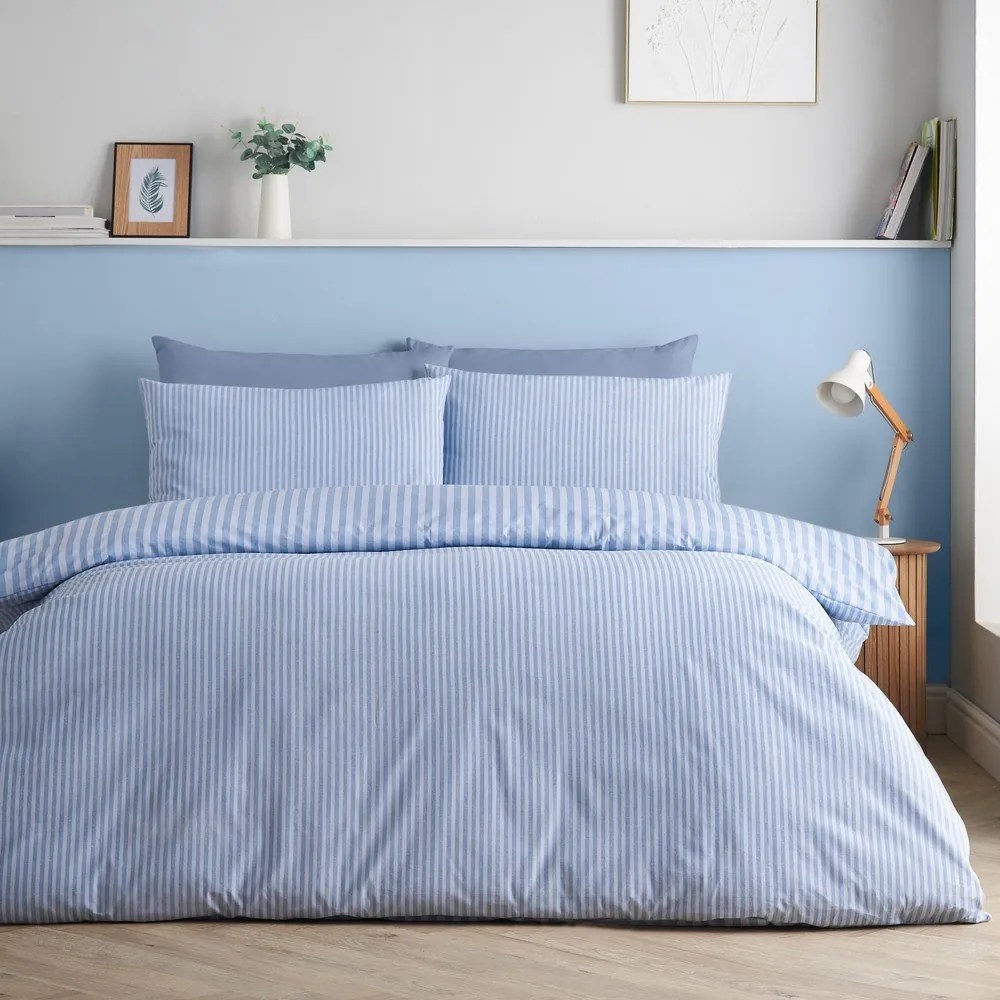 Синьо единично спално бельо 135x200 cm Epping Textured Stripe – Catherine Lansfield