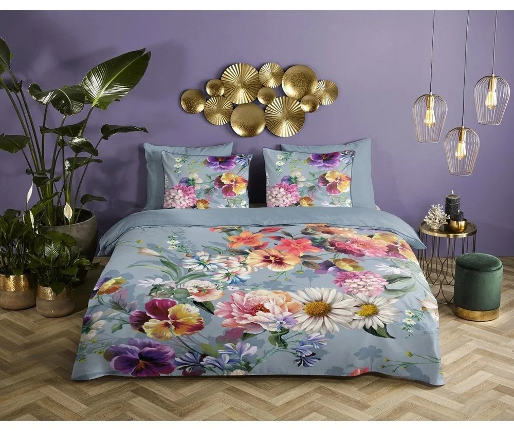 Сиво спално бельо от органичен памук за двойно легло Sunflower, 200 x 220 cm Organic - Descanso