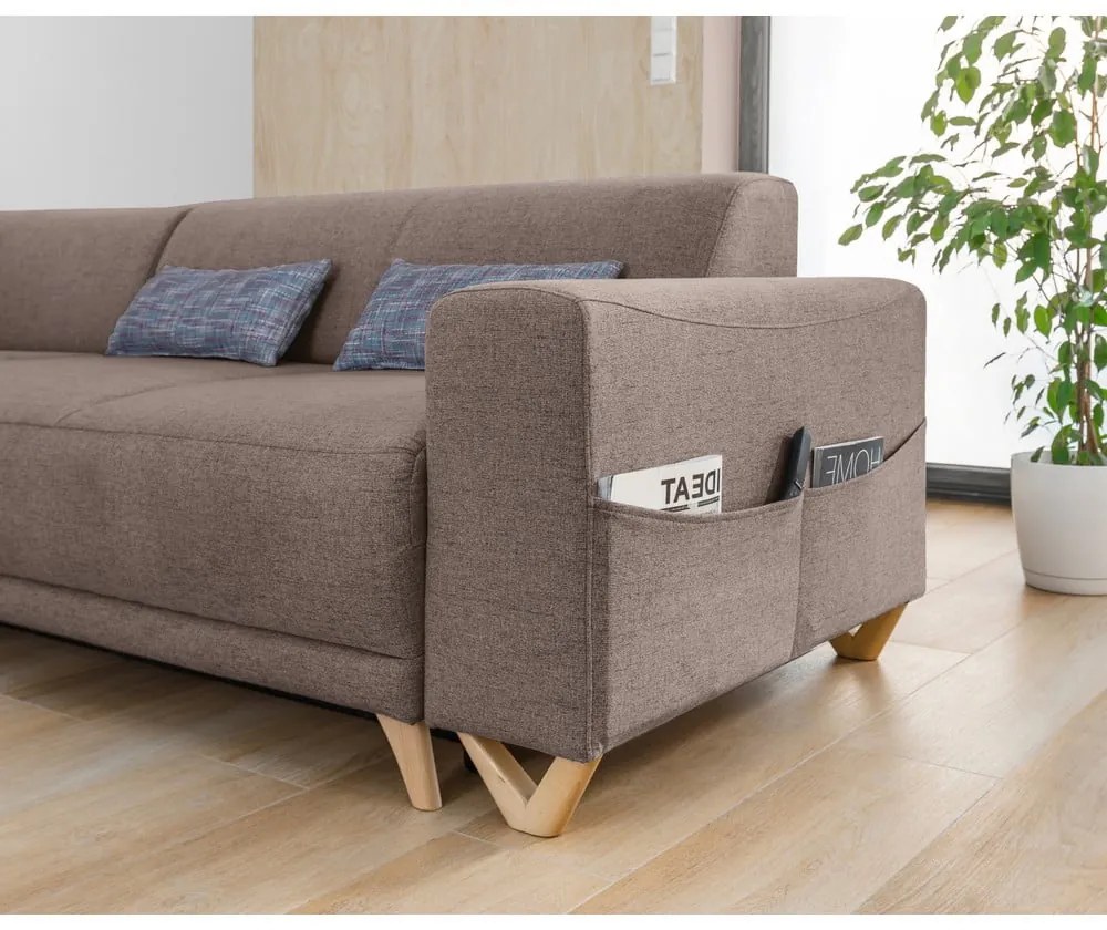 Кафяв разтегателен/с място за съхранение ъглов диван (ляв ъгъл/L форма) Classy Sophie – Miuform