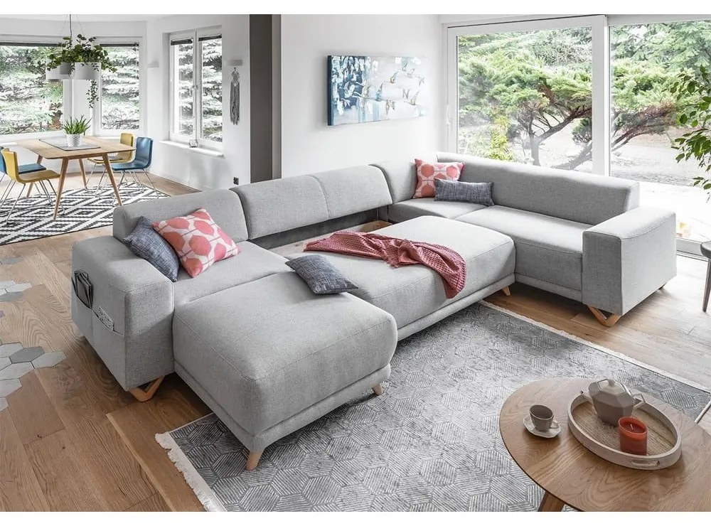 Светлосив разтегателен/с място за съхранение ъглов диван (десен ъгъл/U форма) Classy Sophie – Miuform