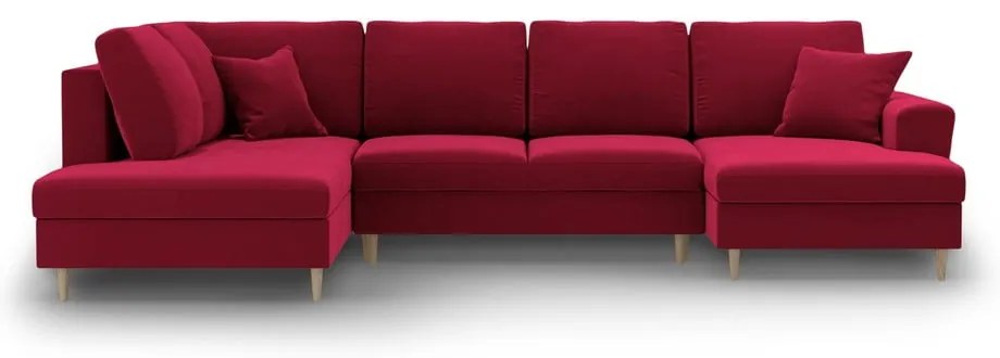 Червен кадифен разтегателен ъглов диван с място за съхранение (ляв ъгъл/U форма) Kyoto – Cosmopolitan Design