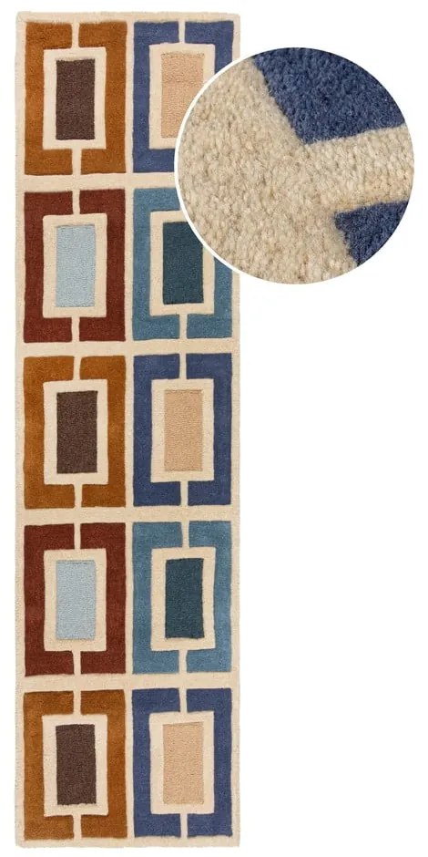 Ръчно изработена вълнена пътека в син и оранжев цвят 60x230 cm Retro Blocks – Flair Rugs