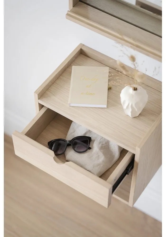 Висящо нощно шкафче с рафтове, изработено от дъбова дървесина в естествен цвят Hillmond - Rowico