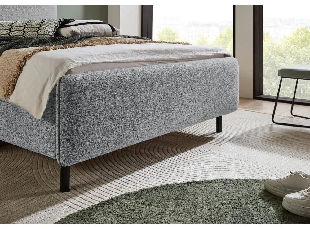 Светлосиво двойно легло 160x200 cm тапицирано без ламелно дъно Primo – Meise Möbel