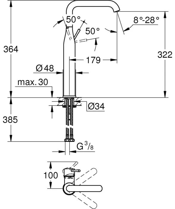 Кран за мивка Grohe Essence New Cosmopolitan-Антрацит Гланцово