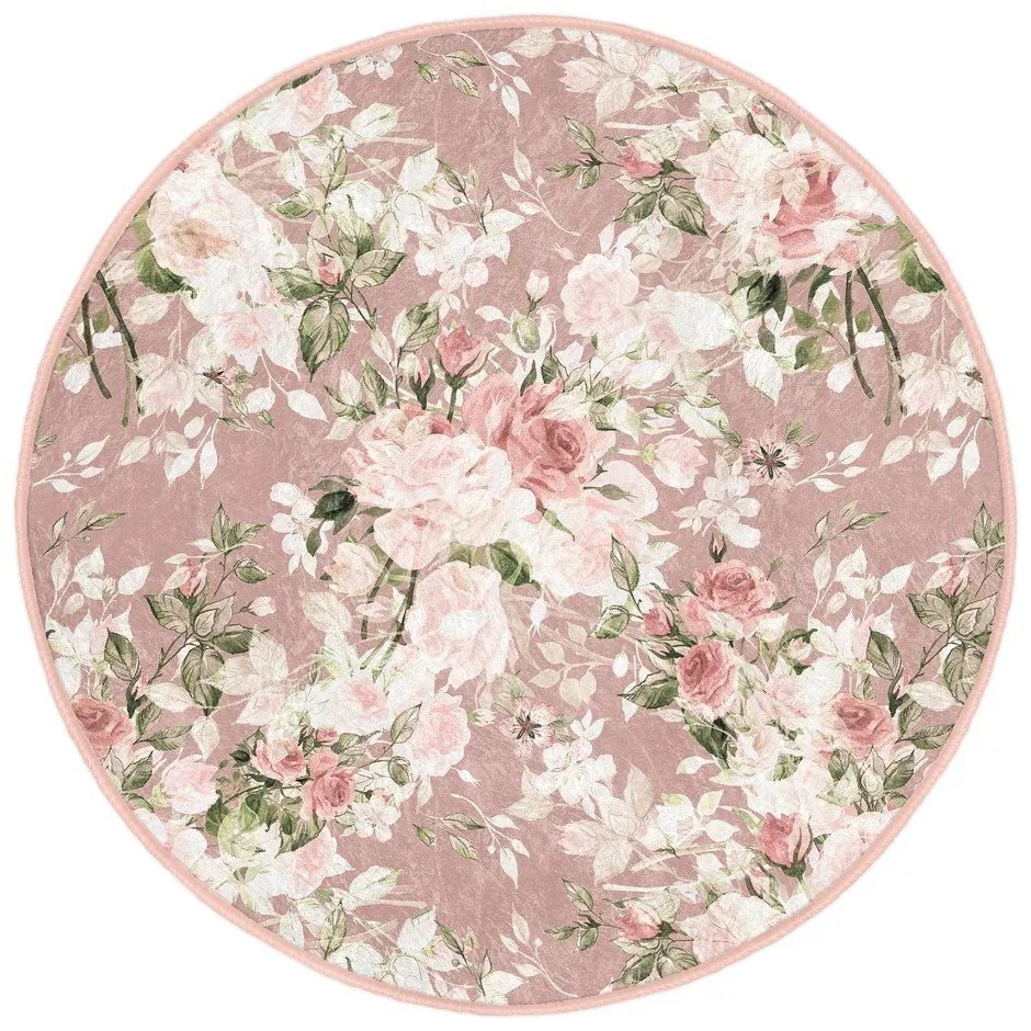 Светлорозов кръгъл килим подходящ за пране и за прахосмукачки роботи ø 80 cm Comfort – Mila Home