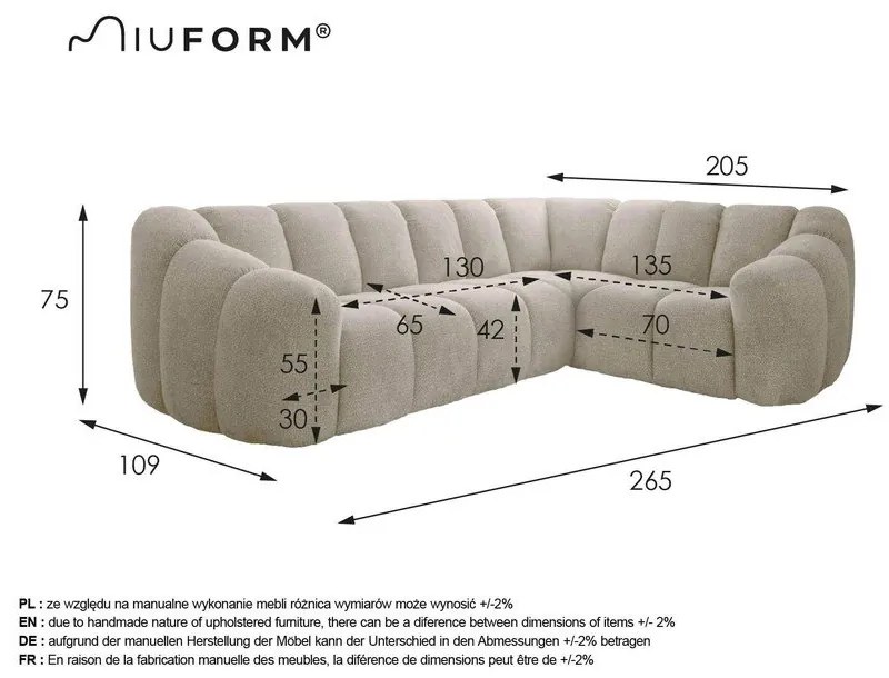 Бежов ъглов диван (десен ъгъл/L форма) Shell – Miuform