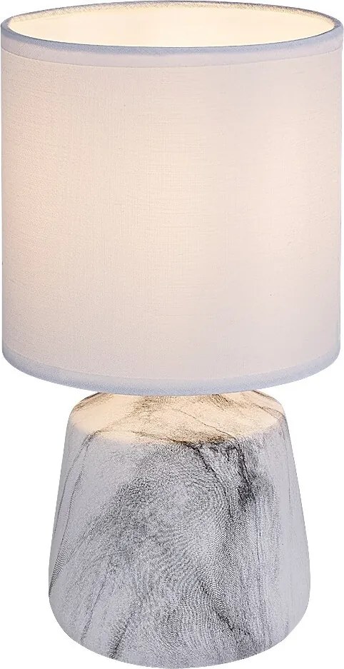 Rabalux Nalisa, настолна лампа, овална керамична лампа с мраморен ефект и бял текстилен абажур, E14 1xMAX40W, В24см, Д12,5см, ка