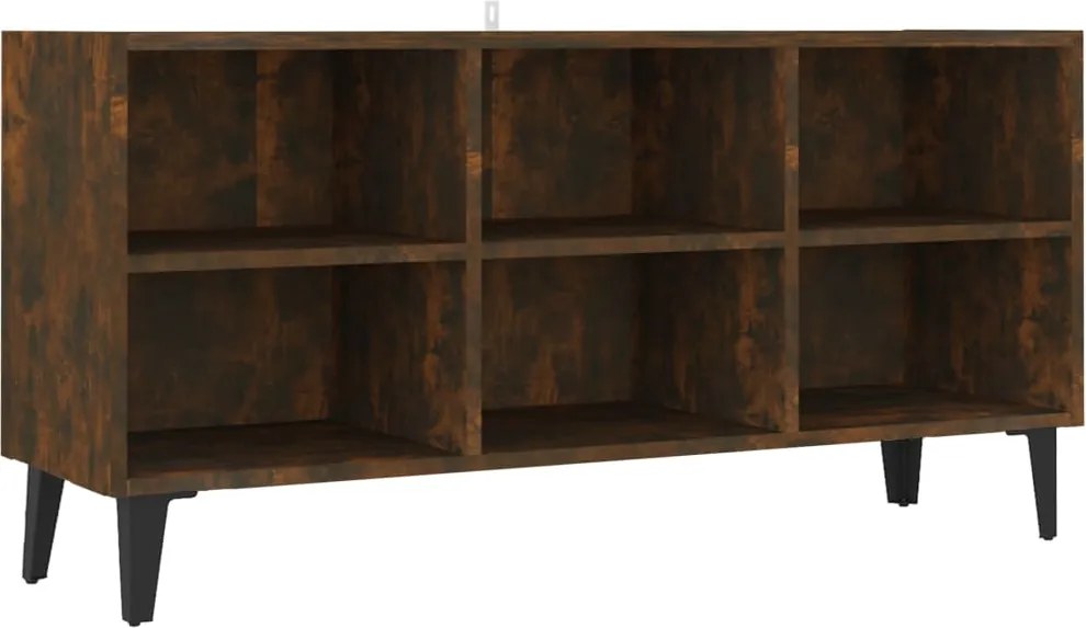 813155 vidaXL ТВ шкаф с метални крака, опушен дъб, 103,5x30x50 см