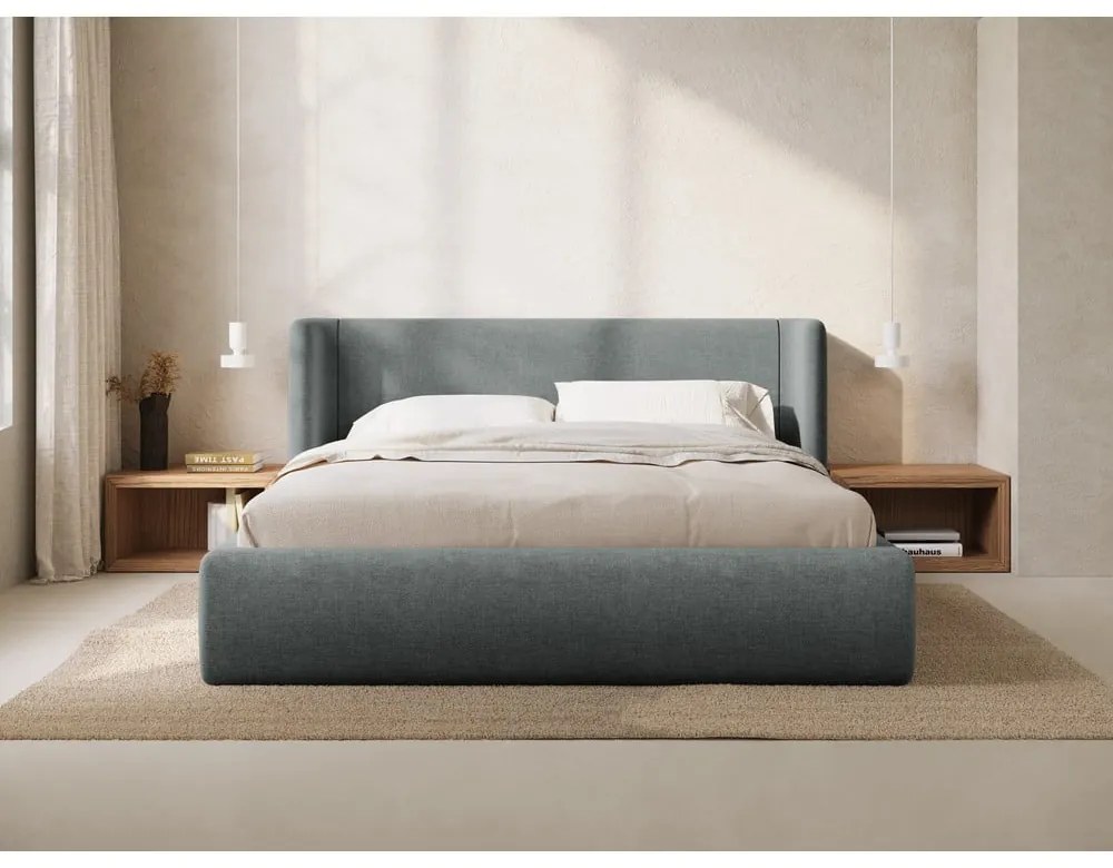 Тъмносиво двойно легло 140x200 cm тапицирано с място за съхранение с включена подматрачна рамка Jason – Windsor &amp; Co Sofas