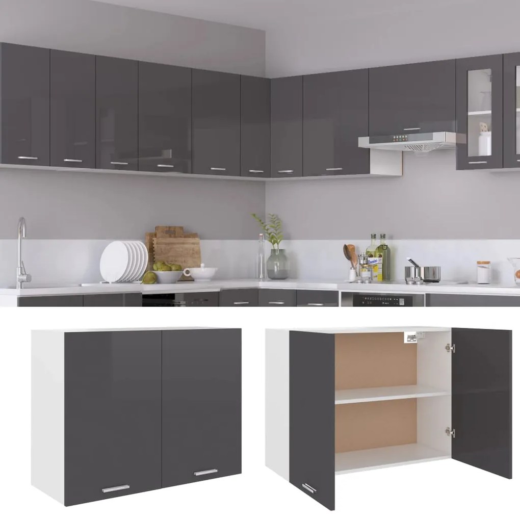 801283 vidaXL Висящ шкаф, Lyon сив гланц, 80x31x60 см, инженерно дърво