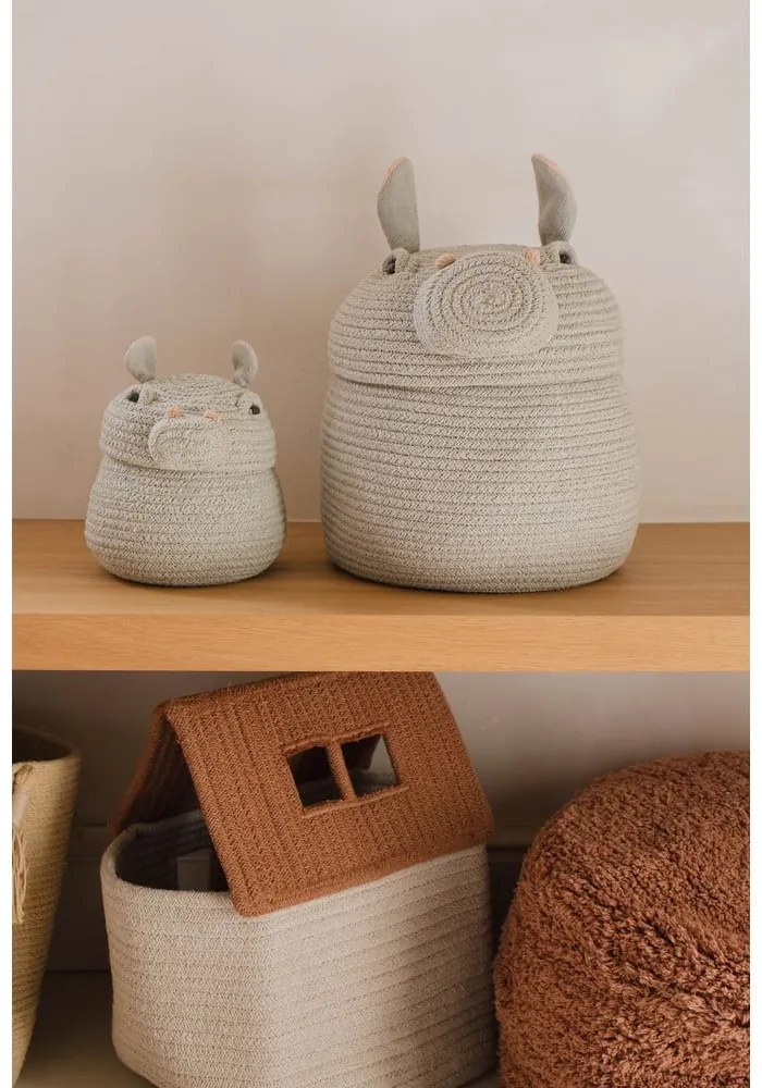 Светлосива текстилна детска кошница за играчки ø 15x15 cm Mini Henry the Hippo – Lorena Canals