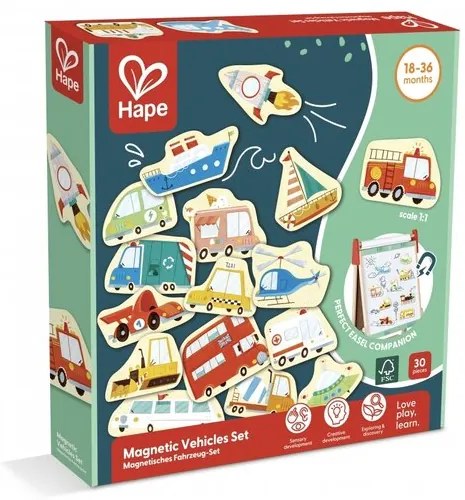 Комплект за игра, Hape, Магнитни превозни средства, 30 броя